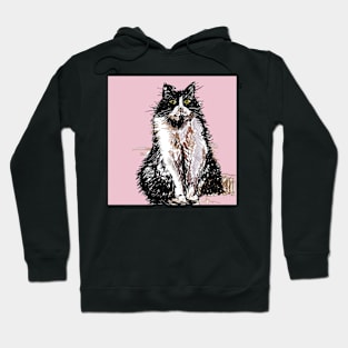 Tuxedo Cat Cute Drawing - on Pink Hoodie